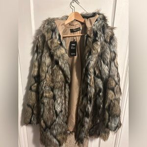 Faux fur coat jacket with hood.
